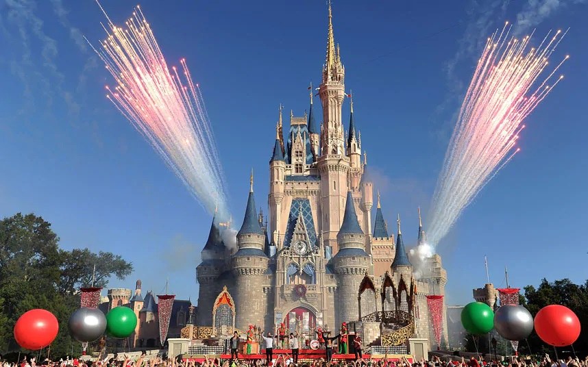 Cinderella Castle with fireworks at Walt Disney World